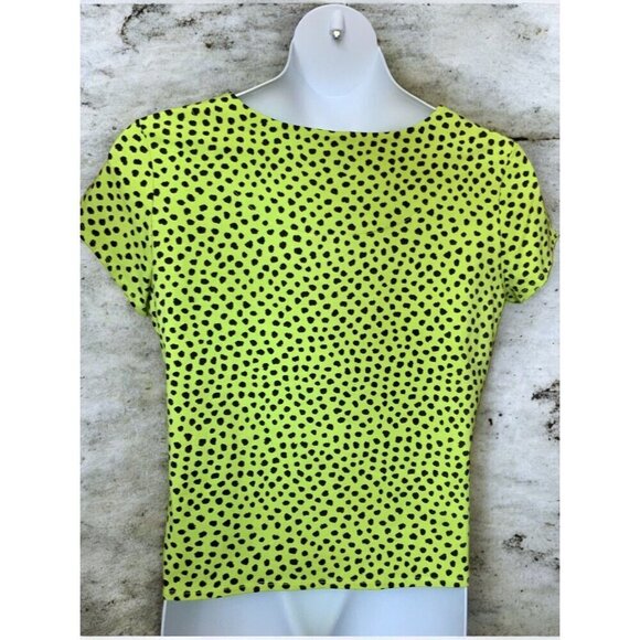 Ruby Rd Womens Petite Lime Green Leopard Print Short Sleeve Stretch Top NEW PXL - Picture 8 of 10